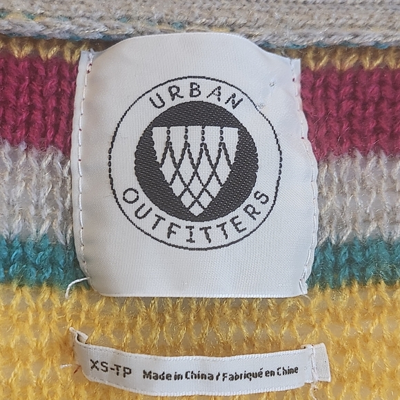 Urban Outfitters Buttin Front Cardigan Open Weave Multi Color Stripe Extra Small - Picture 3 of 10